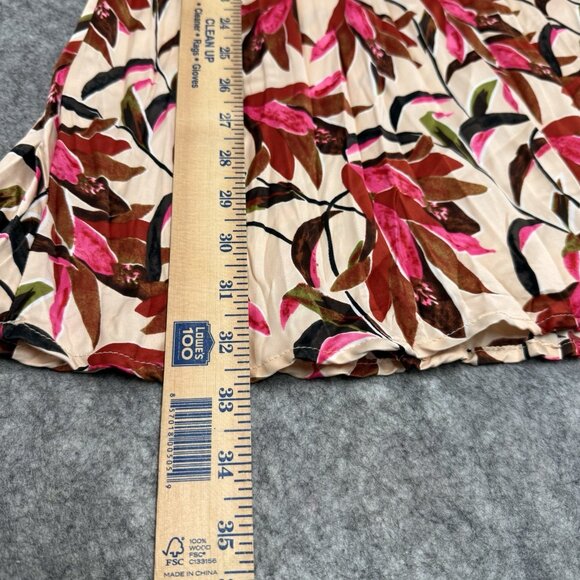 Esqualo Pleated Midi Skirt Floral Print Cream Pink Red Size 8 EU 38 Boho Chic - Picture 10 of 11